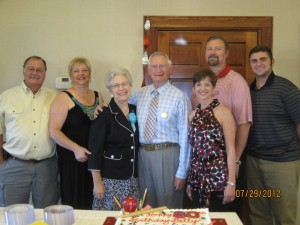 This is the Adams family minus Kalem, Angie and Steve's son. He had to work and could not be at the party. We missed you, Kalem. 