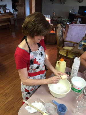 Making my biscuits as I teach the ladies how to make their own. 