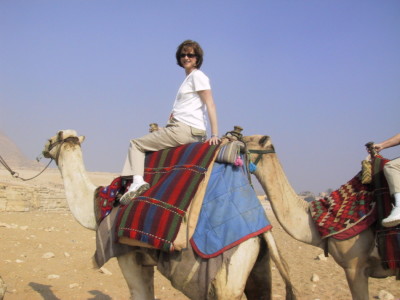 Riding at camel at the Pyramids. 