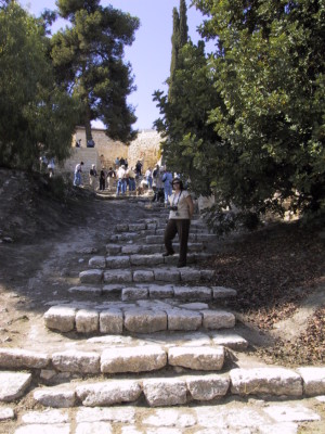 The steps that Jesus walked on the way to his trial before Caiaphas. 