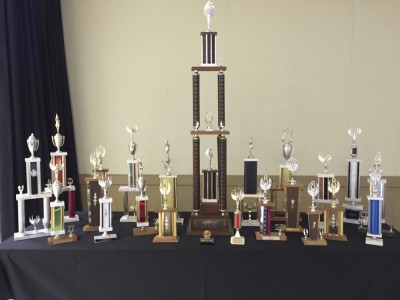 A portion of the trophies the band won during the Culpepper years. 